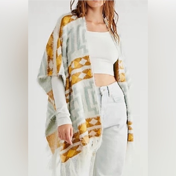 NWT Free People Diamond Back Boho Kimono Open Front Sweater,Size-OS - Picture 9 of 11